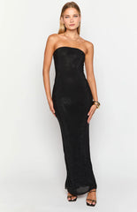 Lulana Black Strapless Rhinestone Maxi Dress