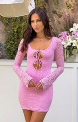 Love Me Pink Lace Long Sleeve Mini Dress