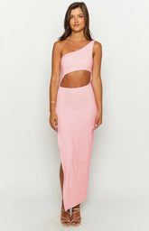 Simone Cut Out One Shoulder Pink Maxi Dress