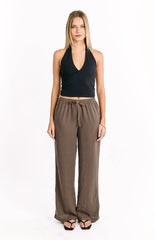 Avandi Brown Stripe Drawstring Waistband Pants