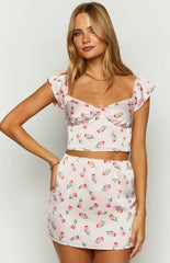 Maeva Pink Satin Tulip Print Top
