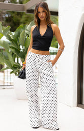 Loreta White Polka Dot Low Waist Pants