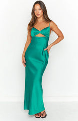 Hermitude Emerald Satin Maxi Formal Dress
