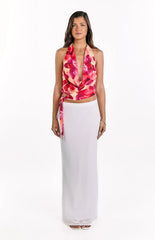 Ostara Yellow Orchid Cowl Neck Tie Top