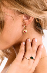 Almost Mine Gold Red Heart Pendant Earrings