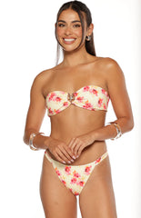 Aquelle Yellow and Pink Floral Print Strapless Bikini Top