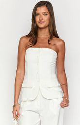 Dien White Strapless Button Up Top