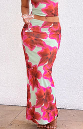 Elsa Green Floral Maxi Skirt