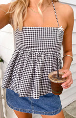 Aspen Black Gingham Halter Top