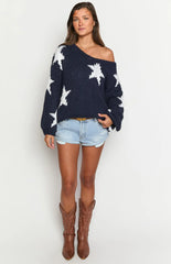 Delvey Navy Star Chunky Knit Sweater
