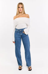 Kansis Mid Wash Scallop Pockets Uneven Waist Jeans