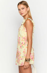 Joyce Yellow Bloom Chiffon Mini Dress