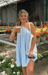 Talei Blue Halter Puff Mini Dress