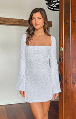 Marienne White Velvet Sequin Mini Dress