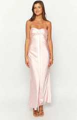 Ariella Pink Satin Strapless Maxi Dress