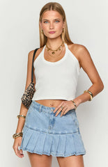 Julia Light Wash Pleated Denim Mini Skirt