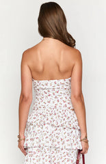 Paisley White Floral Strapless Top
