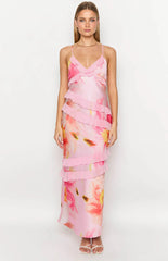 Inara Light Pink Floral Print Ruffle Maxi Dress