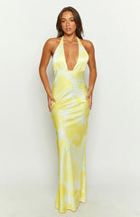 Lyra Yellow Halter Neck Maxi Dress