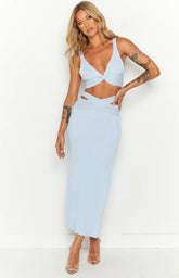 Mylah Blue Rib Knit Midi Skirt