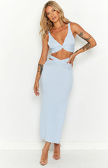 Mylah Blue Rib Knit Midi Skirt