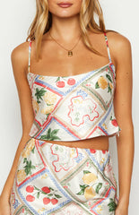 Milliana White Satin Roma Print Crop Top