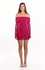 Kofi Wine Long Sleeve Mini Dress