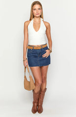 Siletto Star Blue Denim Low Rise Mini Skirt