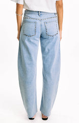 Jannina Light Wash Denim Studded Low Rise Jeans
