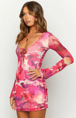 Emalie Pink Long Sleeve Mini Dress