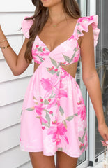 Kyla Pink Lilly Print Mini Dress