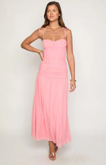 Clare Pink Ruched Maxi Dress
