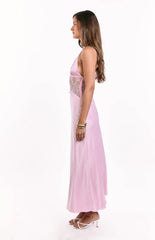 Divandi Pink Lace Halter Neck Formal Maxi Dress