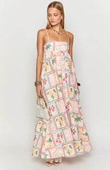 Akari White Tomato Girl Print Maxi Dress