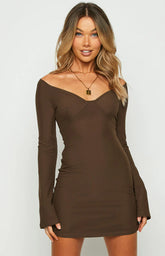 Blame Me Brown Mesh Long Sleeve Mini Dress