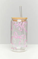 Twinkle Pink Bow Glass Tumbler
