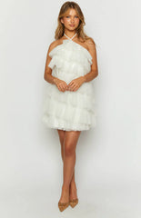She's Here White Ruffle Mini Dress