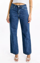 Calliope Pinstripe Mid Wash Mid Rise Slouchy Jeans