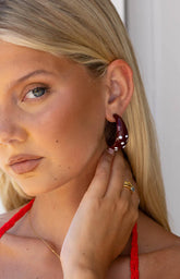 Norah Burgundy Polka Dot Chunky Hoop Earrings