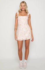 Layla Pink Floral Tie Back Mini Dress