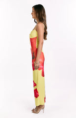 Rosalyn Yellow Hibiscus Print Maxi Dress