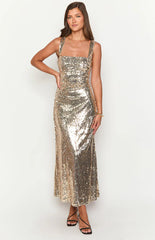 Mirror Gold Sequin Maxi Dress