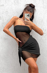Out Loud Black Mesh Strapless Mini Dress