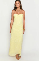 Ashley Yellow Sequin Strapless Maxi Dress