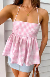 Aspen Pink Gingham Halter Top
