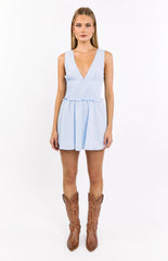 Juna Light Blue Stripe Shirred Mini Dress