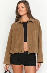 River Brown Suedette Bubble Hem Bomber Jacket