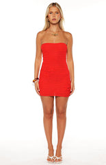 Mazzy Red Strapless Crochet Floral Mini Dress