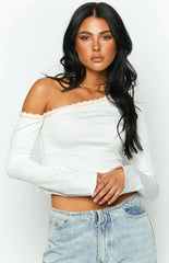 Oakleigh White One Shoulder Long Sleeve Top