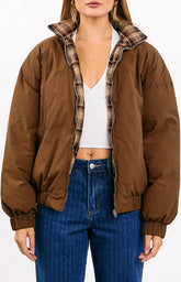All I Wanted Brown Plaid Puffer Jacket